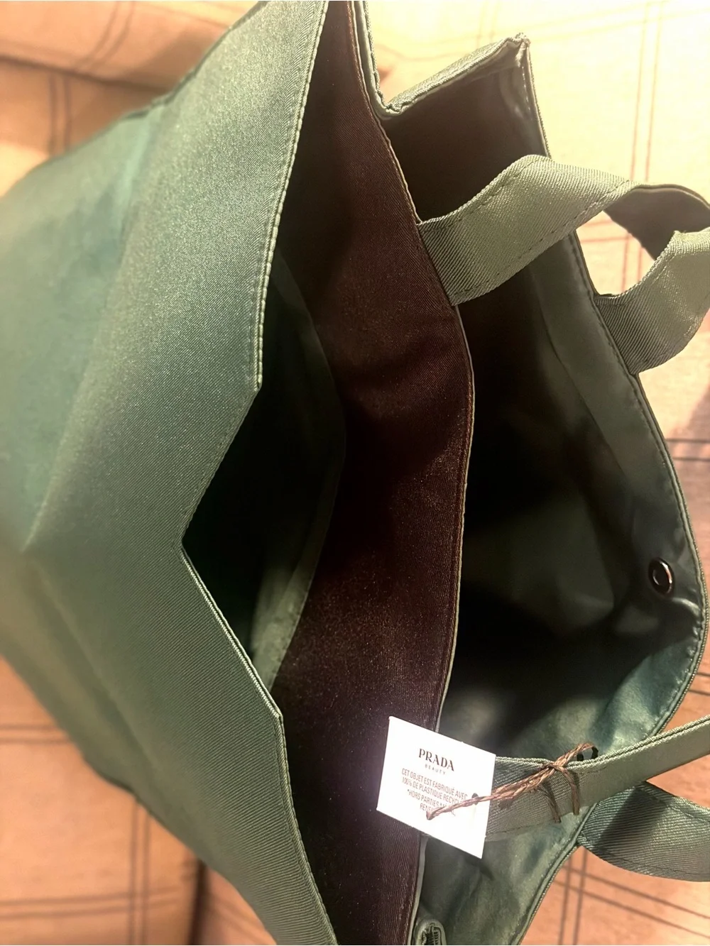 Prada Green Messenger Tote Bag with rare 2 large divided pockets
